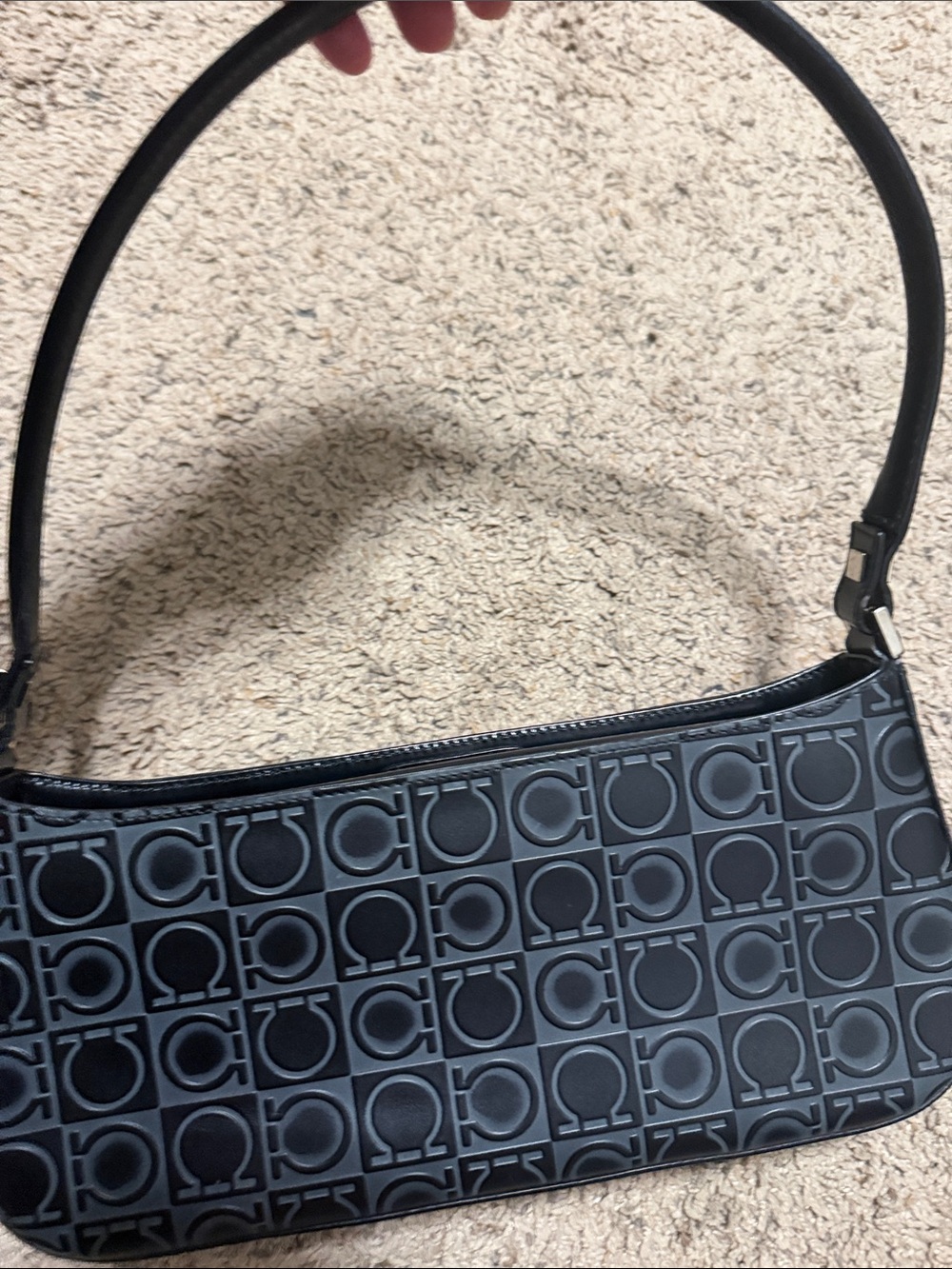 Salvatore Ferragamo Black Embossed Logo Shoulder Bag - Picture 2 of 10